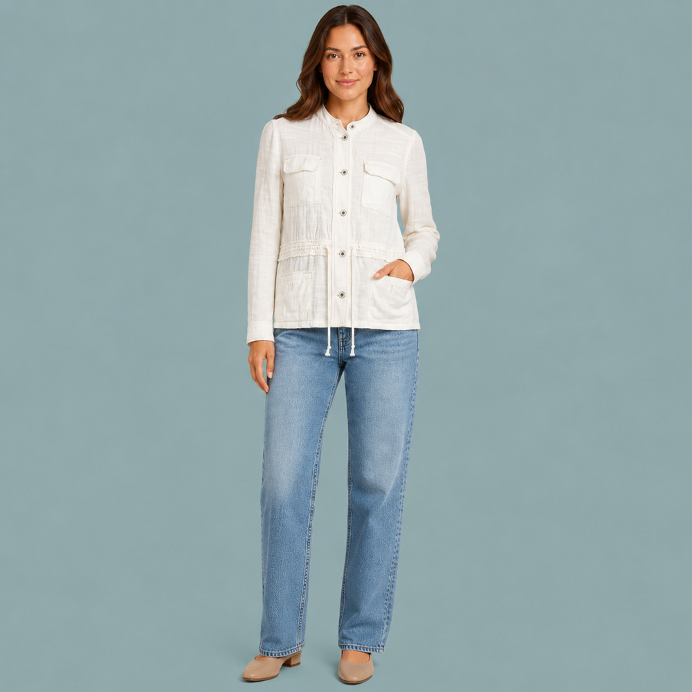 Hei Hei Anthropologie Size Small S Ivory Solid Textured Utility Cotton Jacket